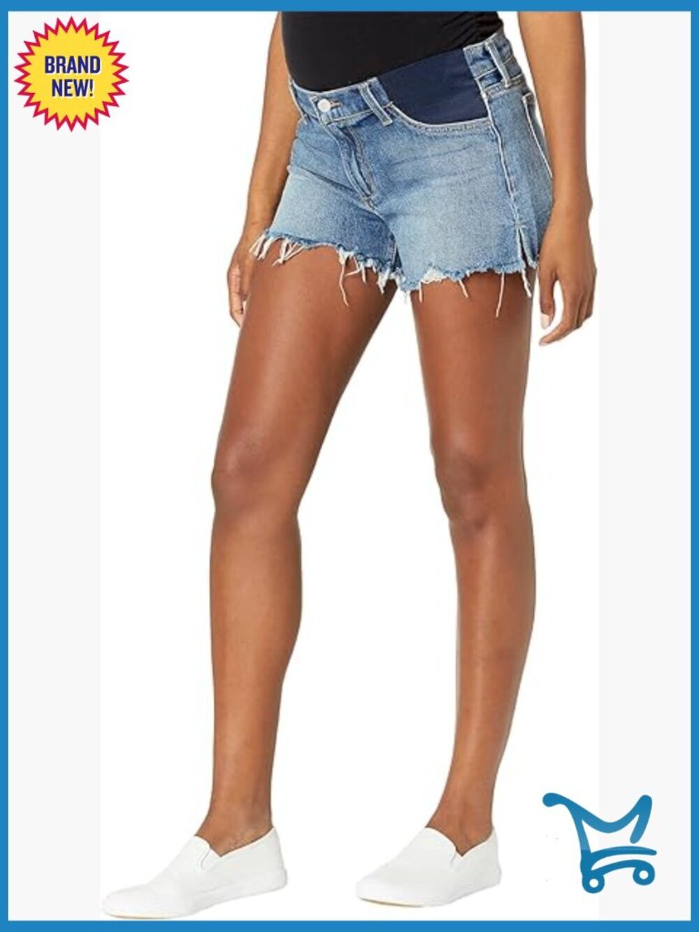 Maternity Denim Shorts with Elastic Waist, 4" Inseam